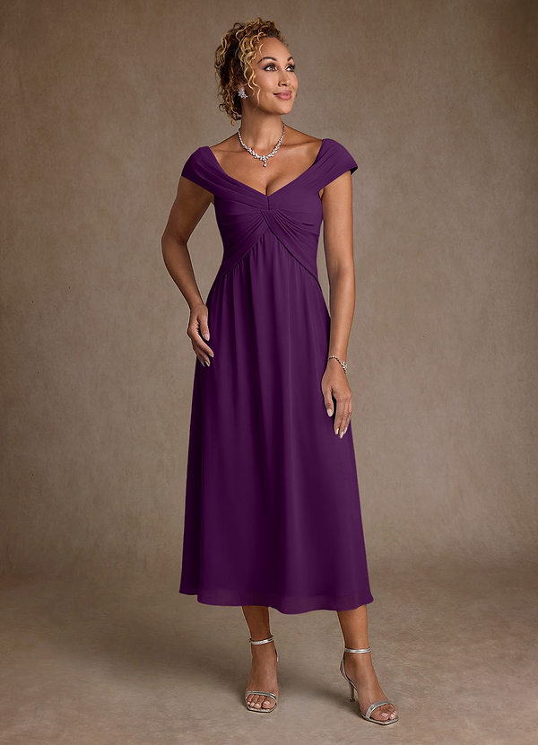 Azazie Mirta Suknie dla Matki Panny Młodej Linia A Pofałdowany Kwiatowe wypalenie Długość herbaty Sukienka image1