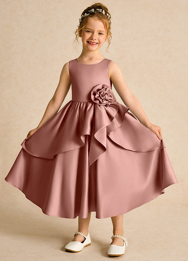 Azazie Hermia Flower Girl Dresses Cedar Rose A-Line Sleeveless Matte Satin Dress image1