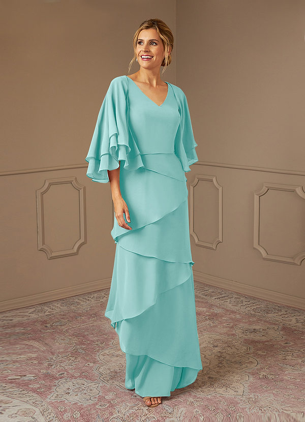 Azazie OHara Mother of the Brides Dresses Aqua A-Line V-Neck Chiffon Dress image1