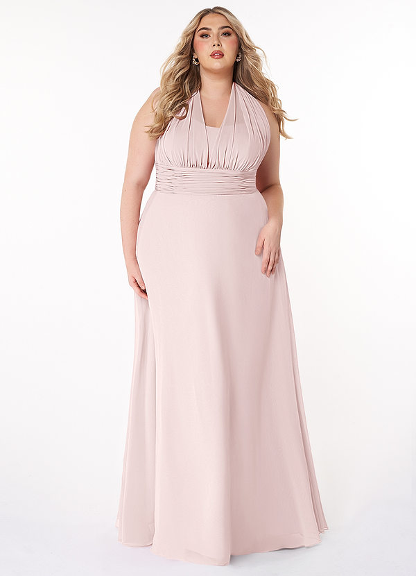 Azazie Fifi Robes Demoiselle d'honneur Robe Trapèze Convertible en Mousseline de soie Sans bretelles Rose Pâle image1