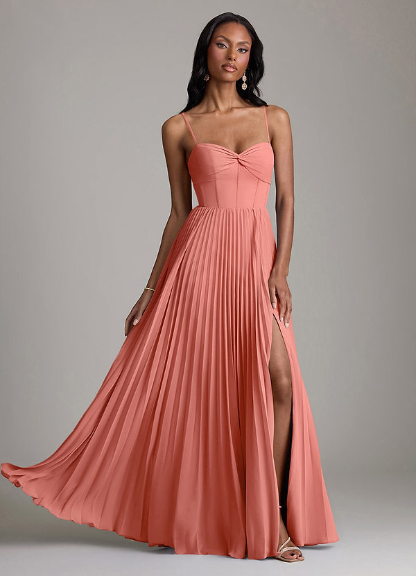 Azazie Akiko Brautjungfernkleider Eine Linie Herzausschnitt Chiffon Kleid Lachsrosa image1