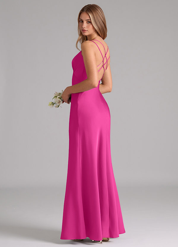 Azazie Suttona Vestidos Dama de Honor Vestido de Fucsia de Satén Elástico de Corte en A con Plisado image1