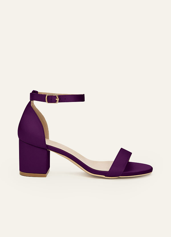 front Matching Color Matte Satin One Strap Buckle Block Heel Sandals
