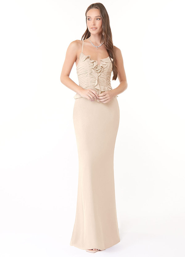 Azazie Florina Bridesmaid Dresses Sheath Ruched Chiffon Floor-Length Dress image1
