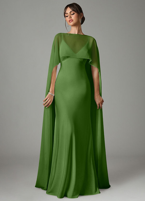 Azazie Stefania Robes Demoiselle d'honneur Robe Trapèze en Satin extensible Basilic image1