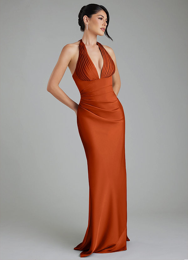 Azazie Torrance Robes de demoiselle d'honneur Robe Sirène en Satin extensible Corset Paprika image1