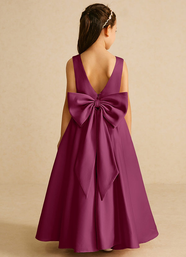 Azazie Pipsy Flower Girl Dresses Mulberry A-Line Bow Matte Satin Dress image1