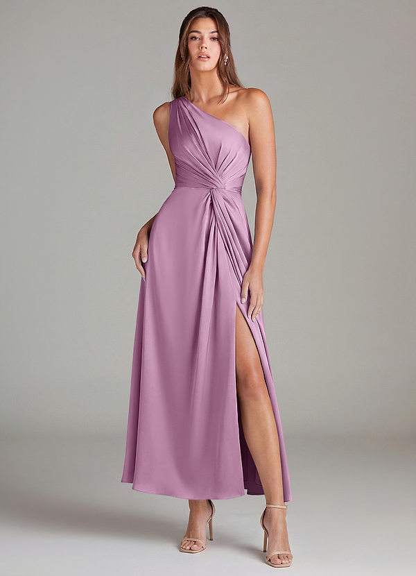 Azazie Brooke Suknie dla druhen Linia A Jedno ramię Satyna elastyczna Długość kostki Sukienka image1