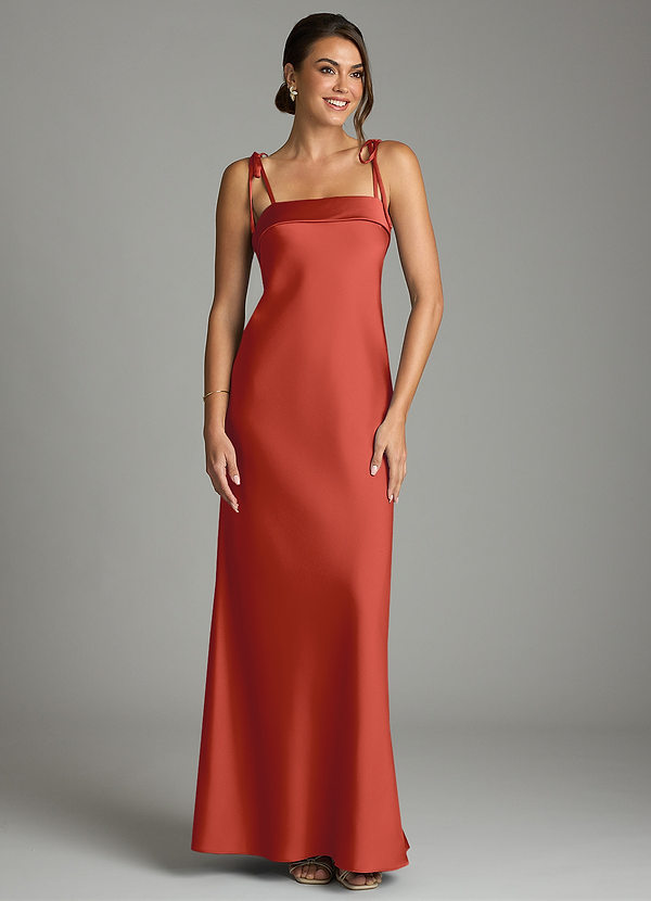 Azazie Ellia Bridesmaid Dresses Rust Sheath Bow Stretch Satin Dress image1