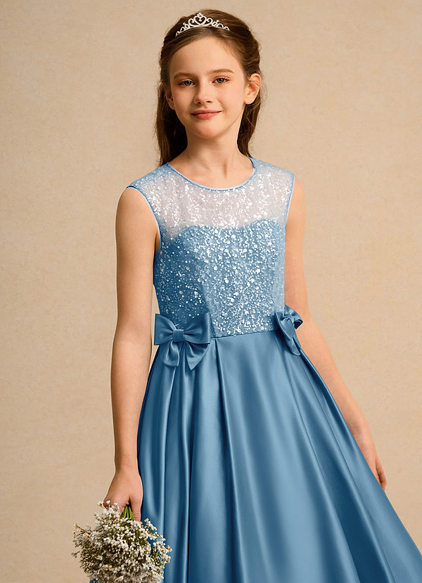 Azazie Candy Girl Flower Girl Dresses Steel Blue Ball-Gown Bow Matte Satin Dress image1