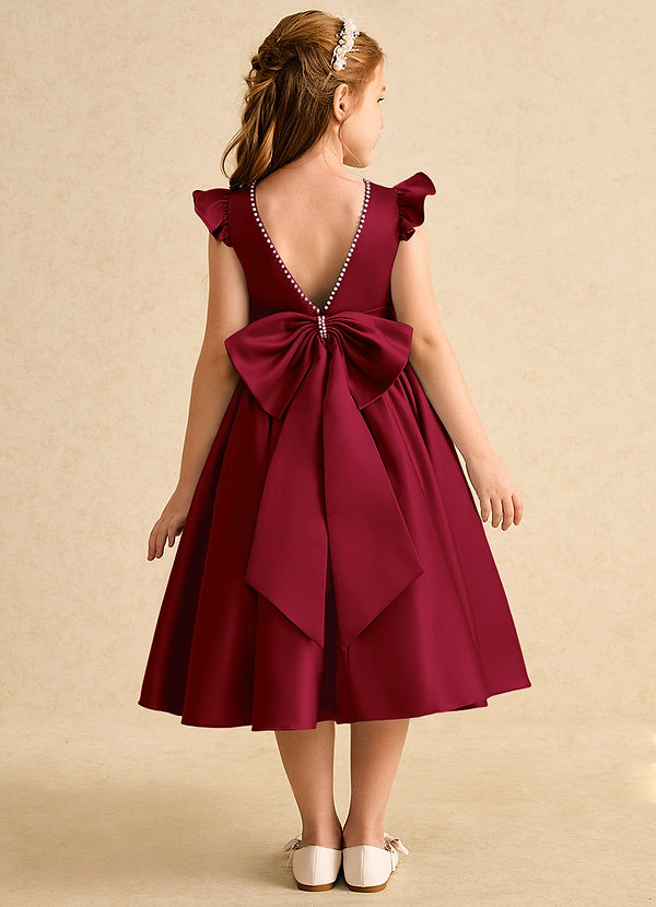 Azazie Dumpling Vestidos de Niña de Flores Vestido de Borgoña de Satin Mate de Corte En A con Lazo image1