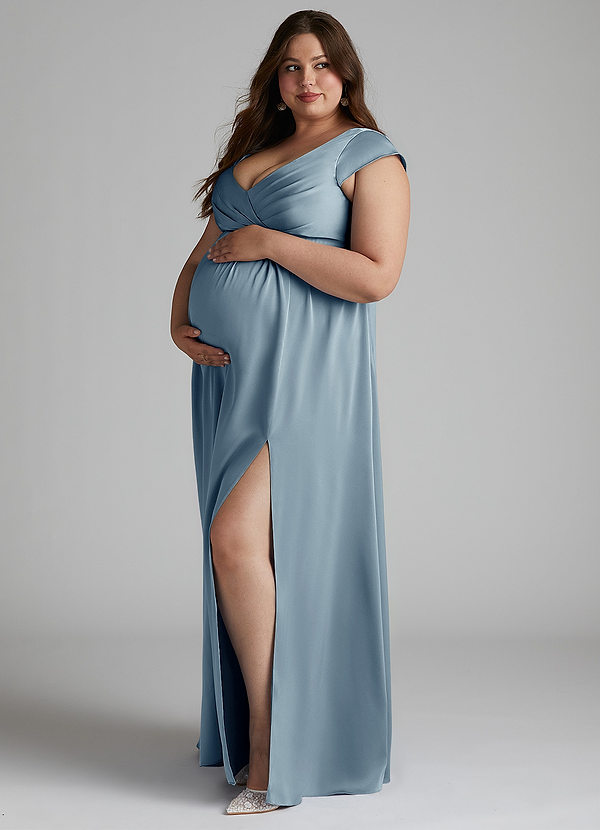 Azazie Allessia Gravid brudtärna Klänningar Klänning A-Line Plisserad Golvlängd Stretch Satin image1