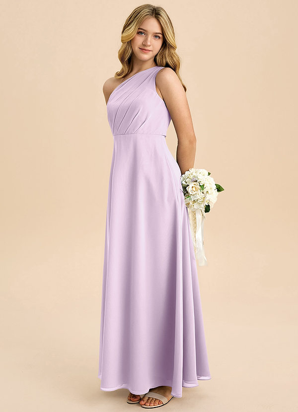 Azazie Phaedra Junior Frosted Lilac A-Line Pleated Chiffon Dress image1
