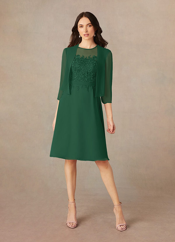 Azazie Klaus Brautmutterkleider A-Linie Pailletten Schaufel Chiffon Kleider Dunkelgrün image1
