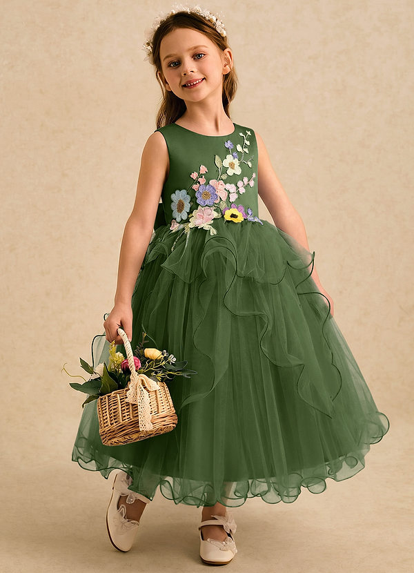 Azazie Savannah Flower Girl Dresses Olive Ball-Gown Lace Tulle Dress image1