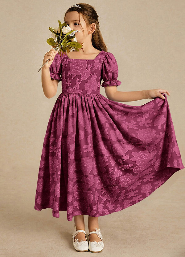 Joss Flower Girl Dresses Mulberry A-Line with Sleeves Floral Burnout Dress image1