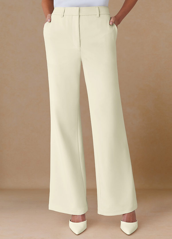 front Marina Ivory Refined Weave Straight-Leg Pants