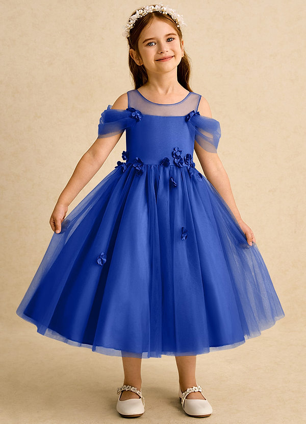 Azazie Juni Flower Girl Dresses Royal Blue Ball-Gown Pleated Tulle Dress image1
