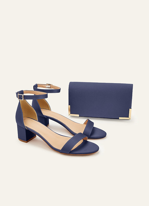 front Matching Color Matte Satin Block Heel Sandals & Envelope Clutch Set