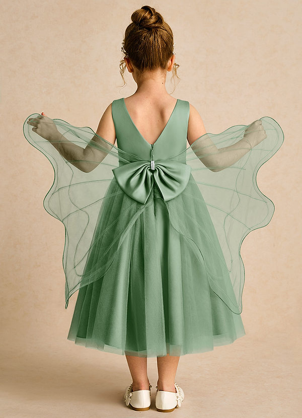 Azazie Pear Abiti da Ragazza di Fiori Abito Principessa in Tulle Fiocco Matcha image1