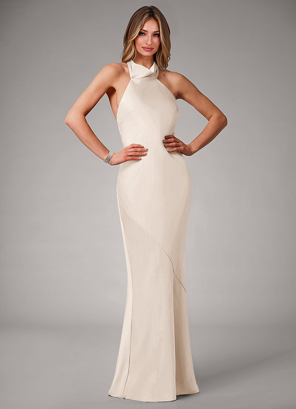 Azazie Velli Vestidos Dama de Honor Vestido de Alabastro Blanco de Satén Elástico de Corte Sirena image1