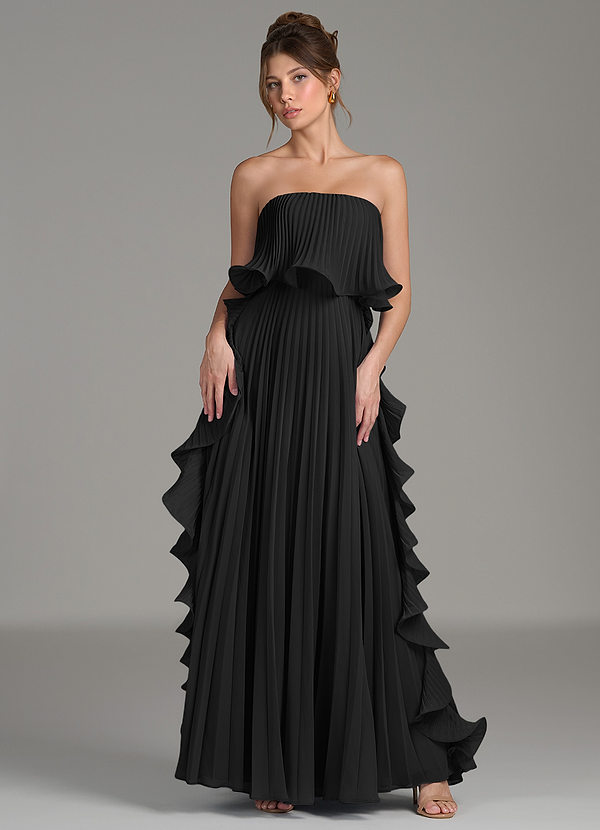 Azazie Alexia Bridesmaid Dresses Black A-Line Ruched Chiffon Dress image1