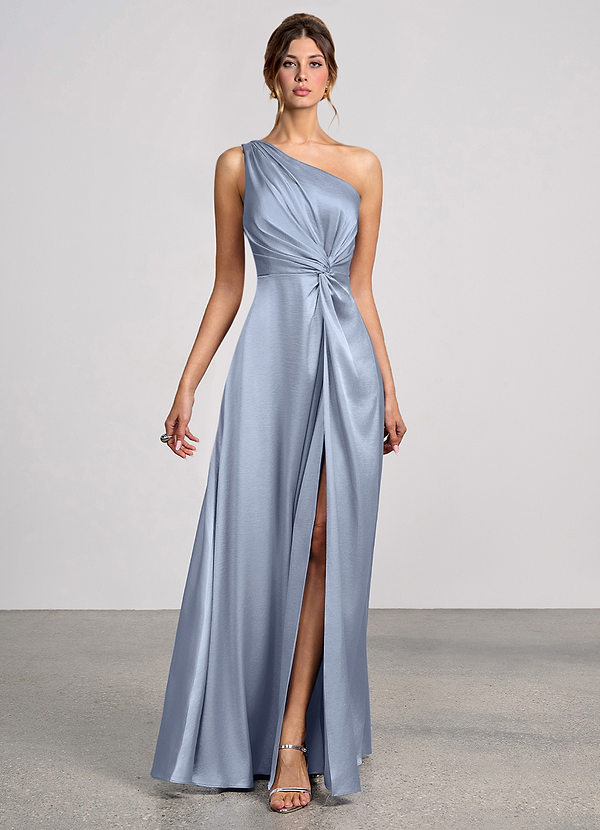 Eulalie Dusty Blue Luminous Satin Maxi Dress image1