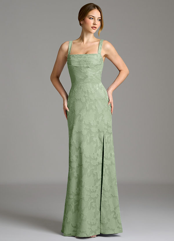 Azazie Brandi Bridesmaid Dresses Dusty Sage Mermaid Pleated Floral Burnout Dress image1