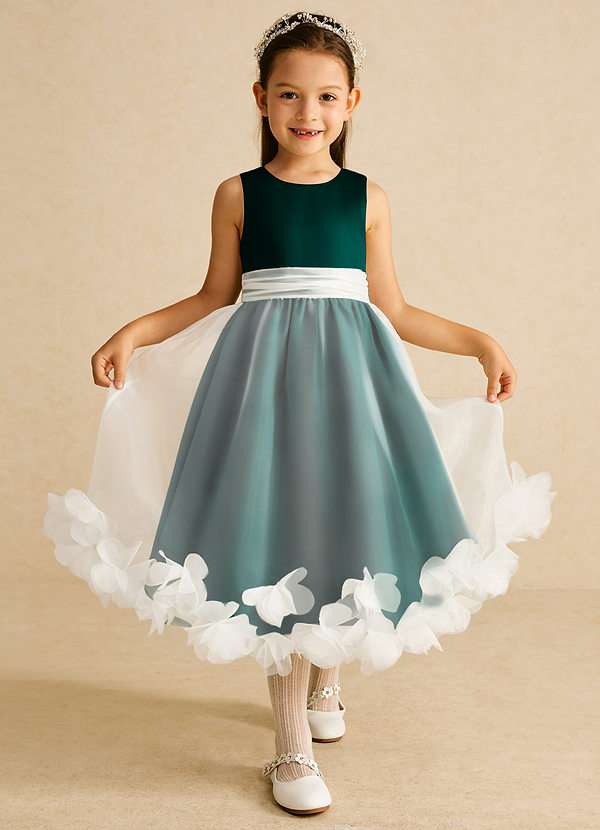 Azazie Stardust Blumenkinder Kleider A-Linie ärmellos Organza Kleid Kiefer image1