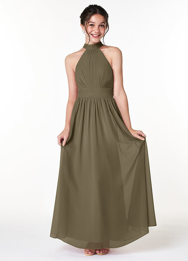 Azazie Iman Junior Willow Green A-Line Pleated Chiffon Dress image1