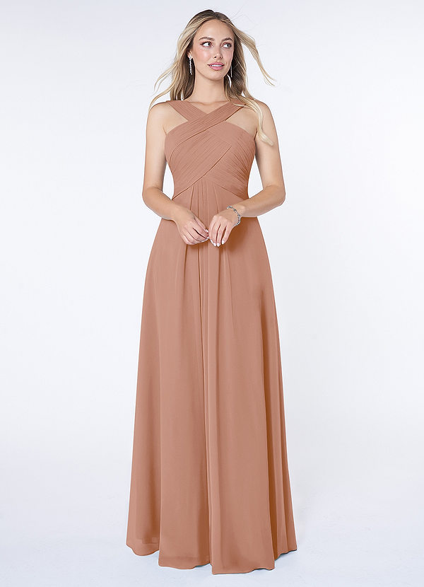 Azazie Kaleigh Bridesmaid Dresses Champagne Rose A-Line Pleated Chiffon Dress image1