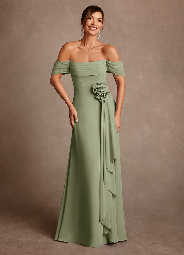 Azazie Amherst Klänningar till brudens mor Klä A-Line i Chiffong Av axeln Pistasch image1