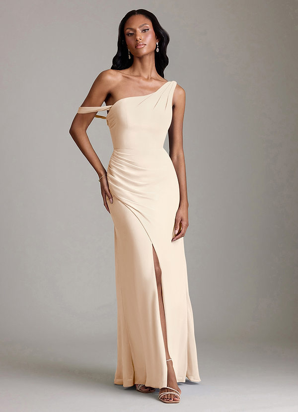 Azazie Madelyn Bridesmaid Dresses White Alabaster Mermaid One Shoulder Chiffon Convertible Dress image1