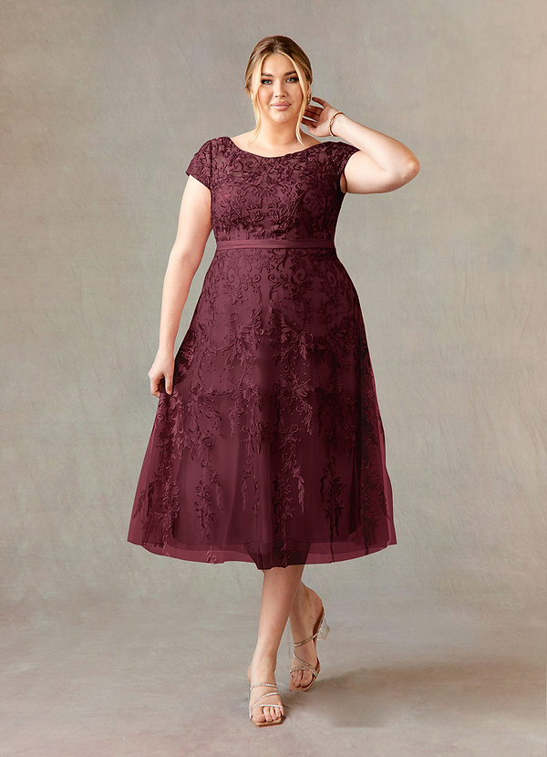 Azazie Sanna Mother of the Brides Dresses Cabernet A-Line Scoop Lace Tulle Dress image1