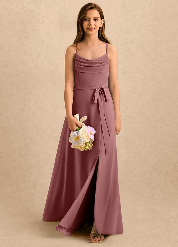 Azazie Jasslyn Girls Formal Flower Girl Dresses Desert Rose A-Line Pleated Chiffon Dress image1
