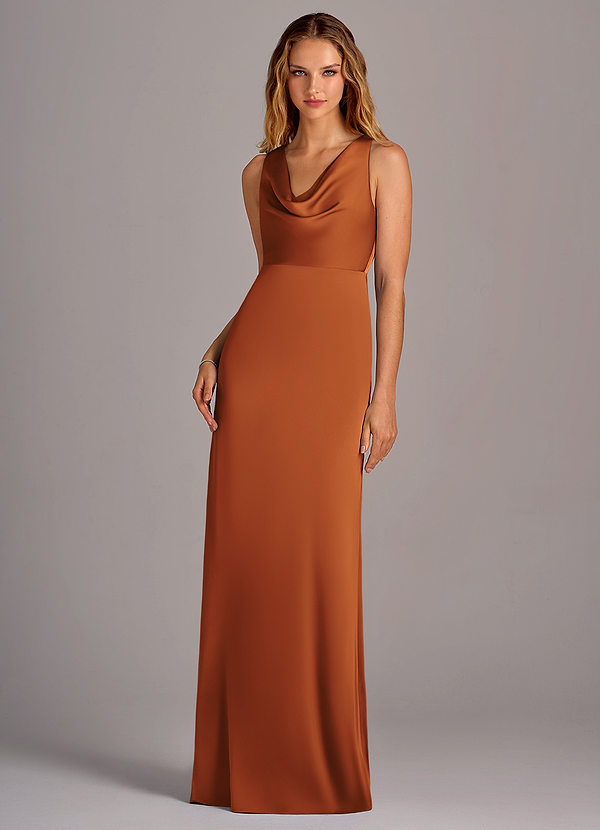 Azazie Wrenlee Bridesmaid Dresses Cinnamon A-Line Stretch Satin Dress image1