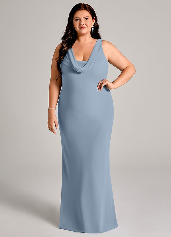 Azazie Rylina Bridesmaid Dresses Dusty Blue Mermaid Pleated Chiffon Dress image1