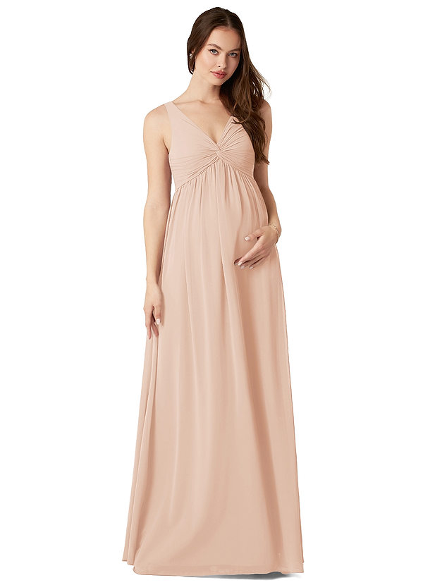 Azazie Yetta Abiti da damigella premaman Abito A-Line Arricciato con Scollo a V Chiffon Floor-Length image1