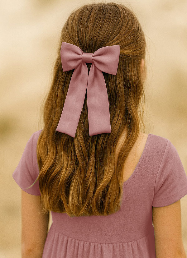 front Conjunto de presilhas de cabelo com laço de cetim para meninas