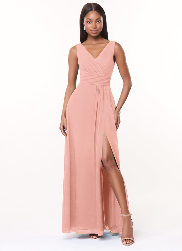 Azazie Karina Bridesmaid Dresses Rosette A-Line Pleated Chiffon Dress image1