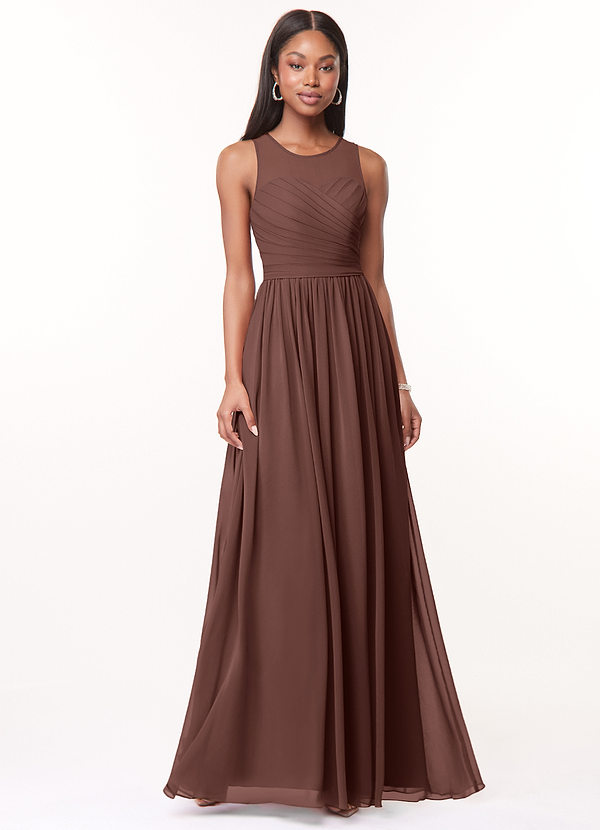 Azazie Nina Bridesmaid Dresses Espresso A-Line Pleated Chiffon Dress image1