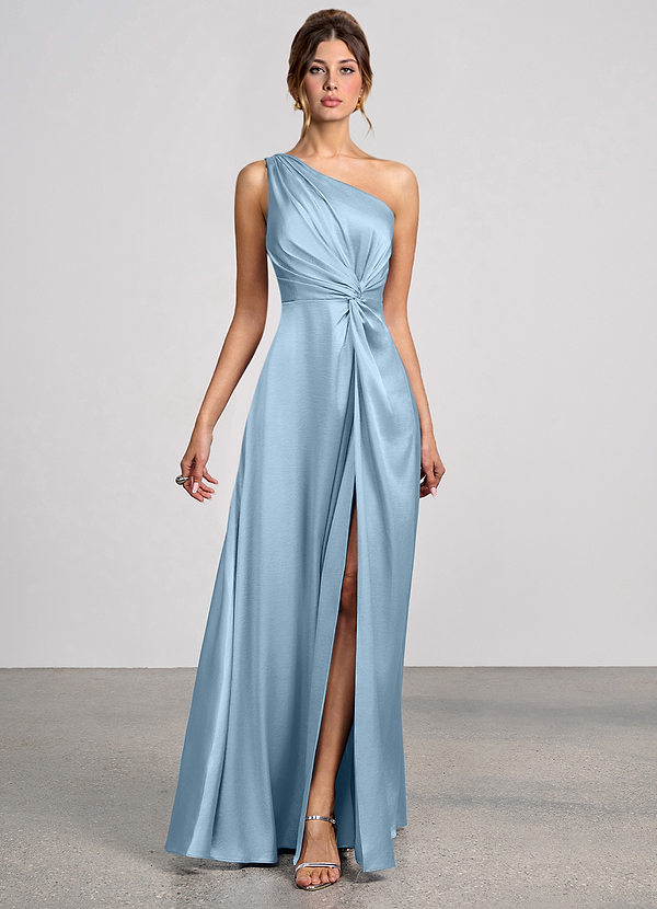 Eulalie Sky Blue Luminous Satin Maxi Dress image1