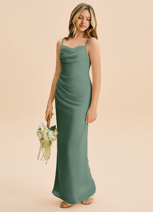 Azazie Mai Junior Eucalyptus Sheath Pleated Chiffon Dress image1