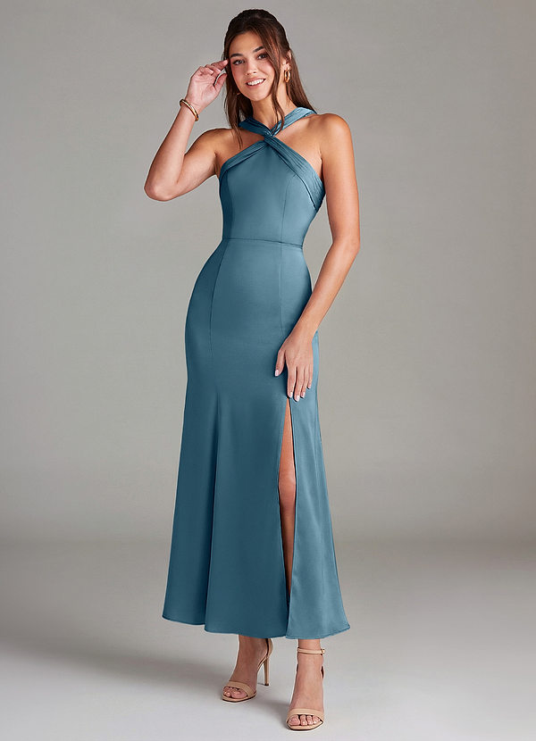 Azazie Rue Bridesmaid Dresses Bermuda Mermaid Pleated Stretch Satin Dress image1