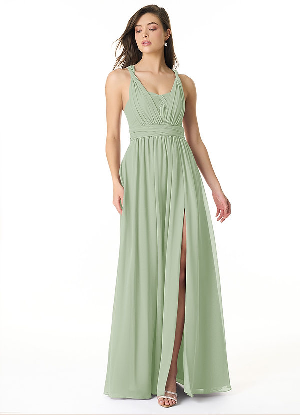 Azazie Olani Bridesmaid Dresses Dusty Sage A-Line One Shoulder Chiffon Convertible Dress image1