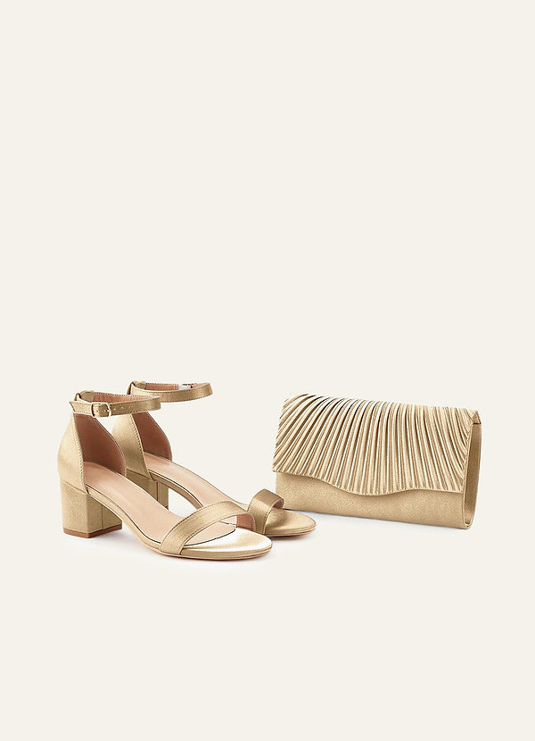 front Matching Color Metallic Satin Sandals Envelope Clutch Set