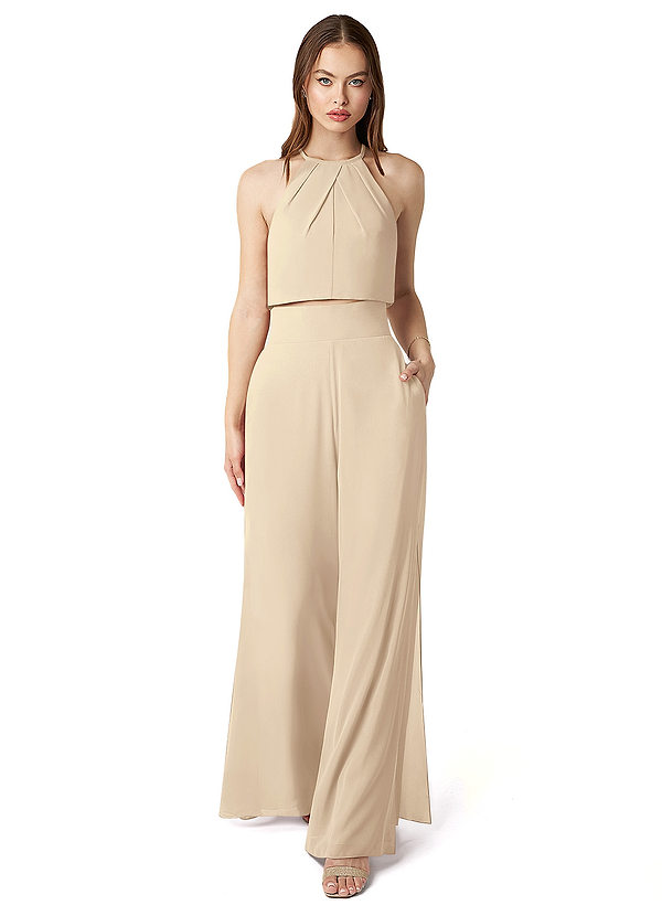 Azazie Kenzi Bridesmaid Dresses Champagne Pleated Chiffon Jumpsuit image1