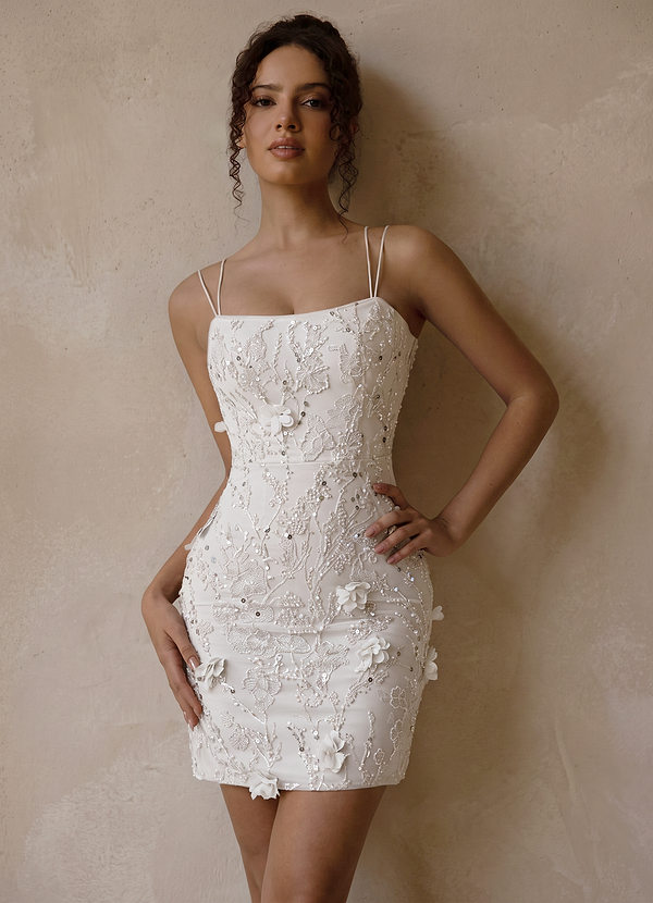 Marceline White Spaghetti Strap 3D Floral Lace-Up Bodycon Mini Dress image1