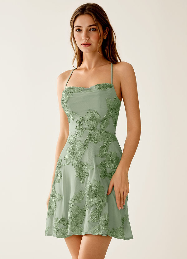 Lysandra Sage Stretch 3D Flowers Corset Mini Dress image1