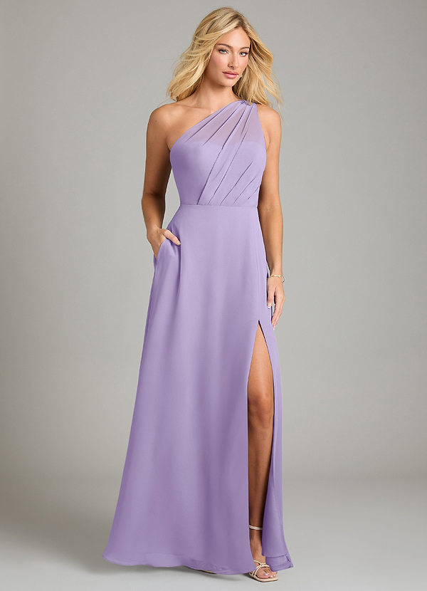 Azazie Phaedra Bridesmaid Dresses Lilac A-Line One Shoulder Chiffon Dress image1